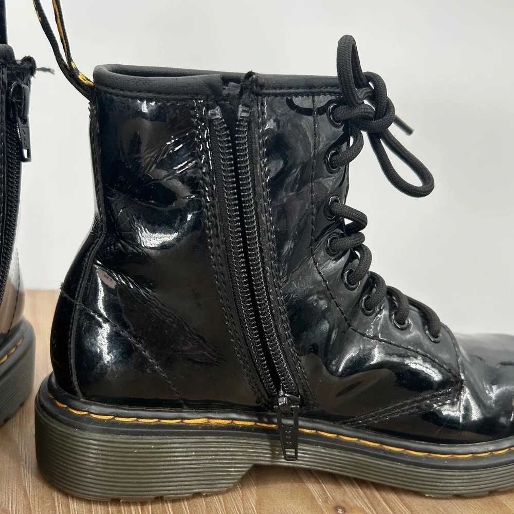 Dr Martens Girls Kids Black‎ Patent Lamper Leather Boots Size 2 Combat